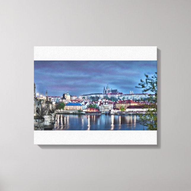 Night Canvas, Prague Castle Vltava River Canvastryck (Framsida)