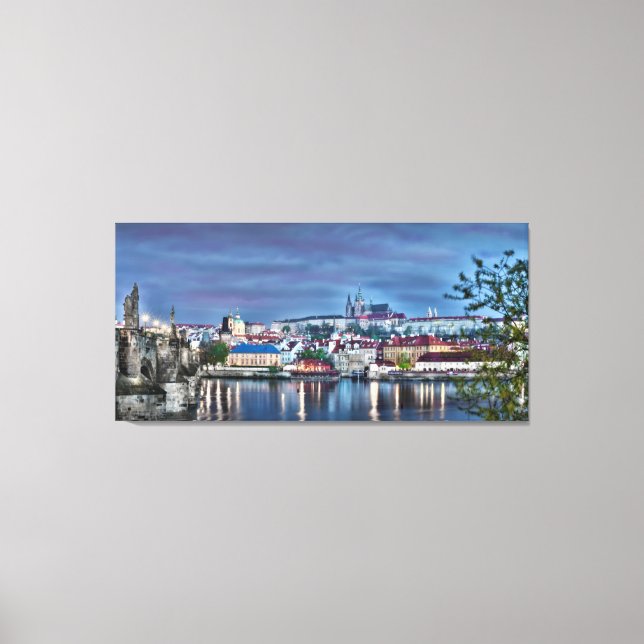 Night Canvas, Prague Castle Vltava River Canvastryck (Framsida)