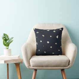 Night Charcoal White Cosmos Floral Pattern Kudde