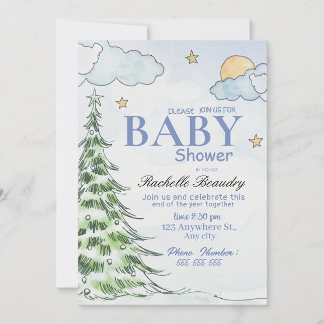 Night Christmas tree baby shower Inbjudningar (Framsida)