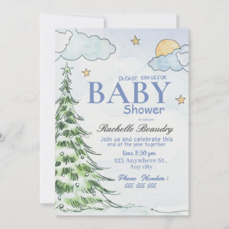 Night Christmas tree baby shower Inbjudningar