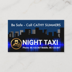 Night City Silhouette Taxi Chauffeur Visitkort