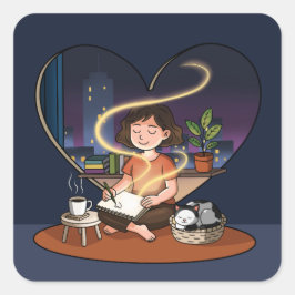 Night Creator Cozy Heart Window Art Fyrkantigt Klistermärke