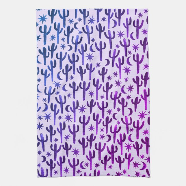 Night Desert Saguaro Cacti Mönster Watercolor Kökshandduk (Vertikal)