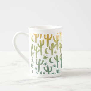 Night Desert Saguaro Cactus Guld Grönt Watercolor Benporslin Mugg