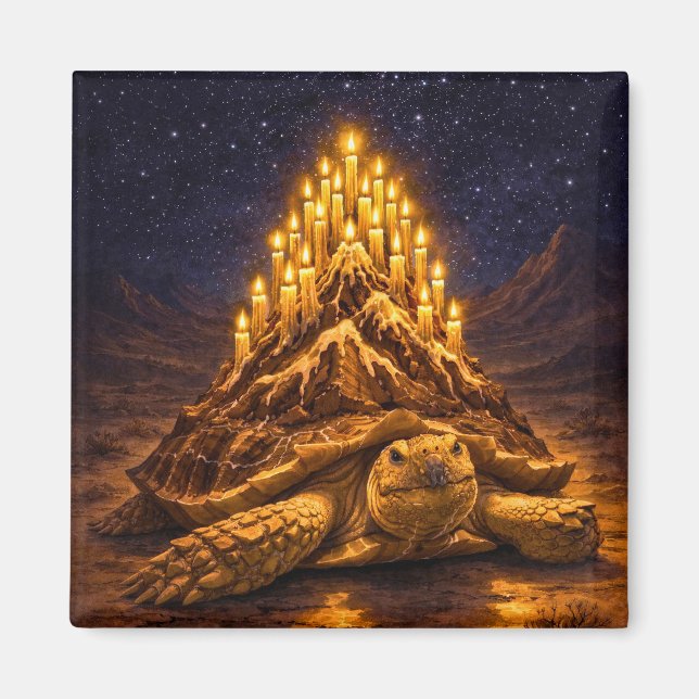 Night Desert Sulca Tortoise birthday cake mountain Magnet (Framsidan)