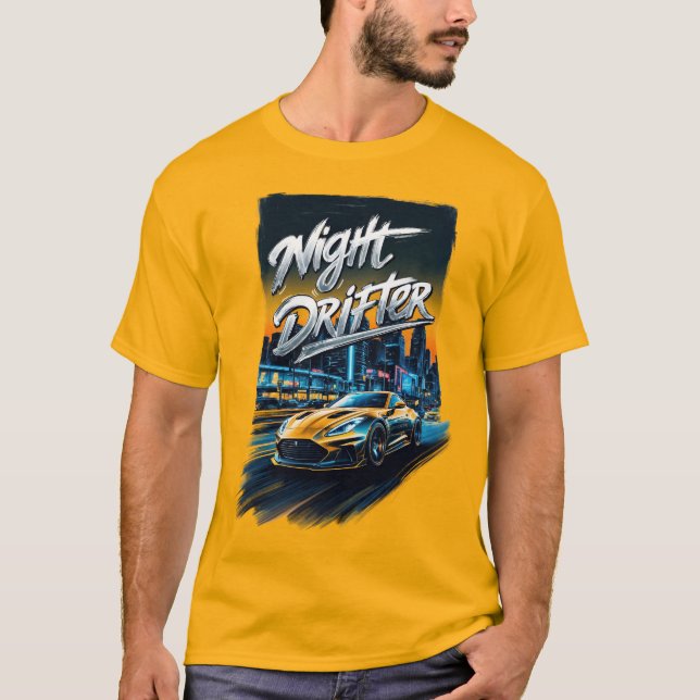 Night Drifter Gult Sports Car in Neo graffiti T Shirt (Framsida)