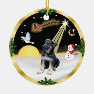 Night Flight-German Shepherd puppy Julgransprydnad Keramik