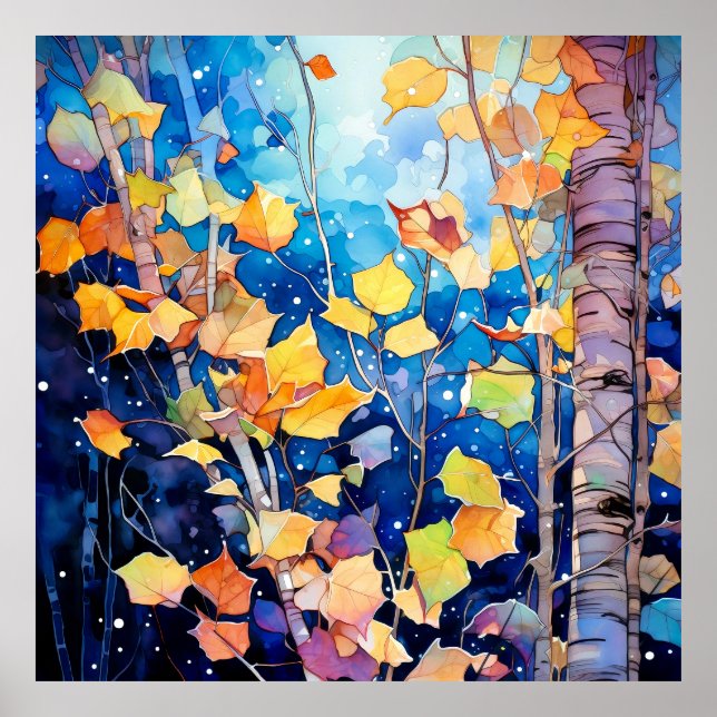 Night Forest in Autumn Art Poster (Framsidan)