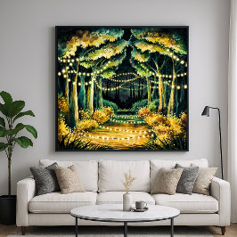 Night Forest Ljus - Whimsical Painterly Stil Poster