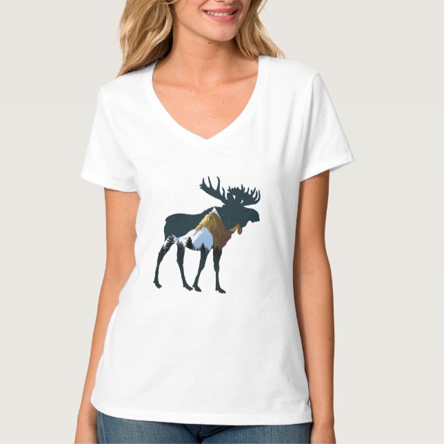 Night Forest Moose T Shirt (Framsida)