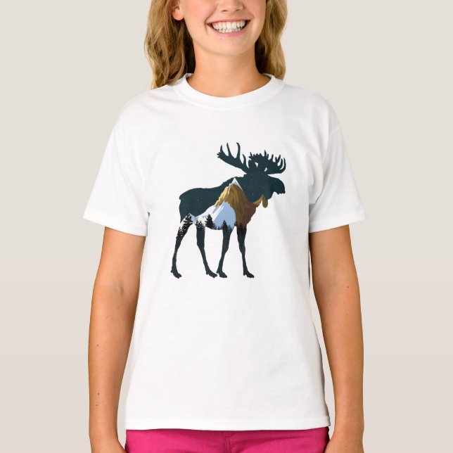Night Forest Moose T Shirt (Framsida)