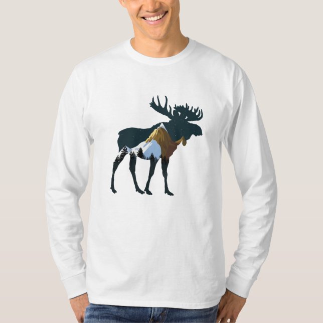 Night Forest Moose T Shirt (Framsida)