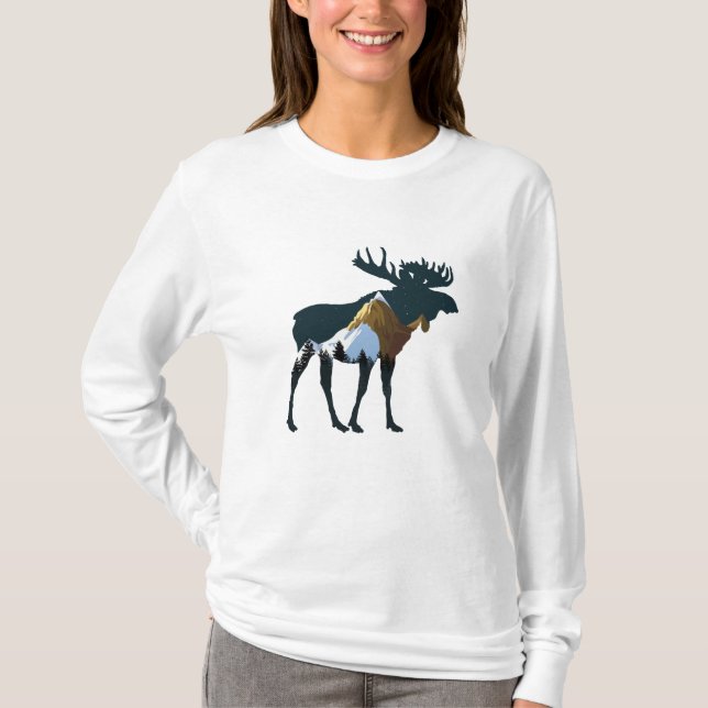 Night Forest Moose T Shirt (Framsida)