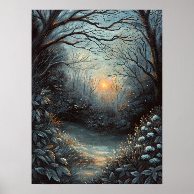 Night Forest Sunset River Art Poster (Framsidan)