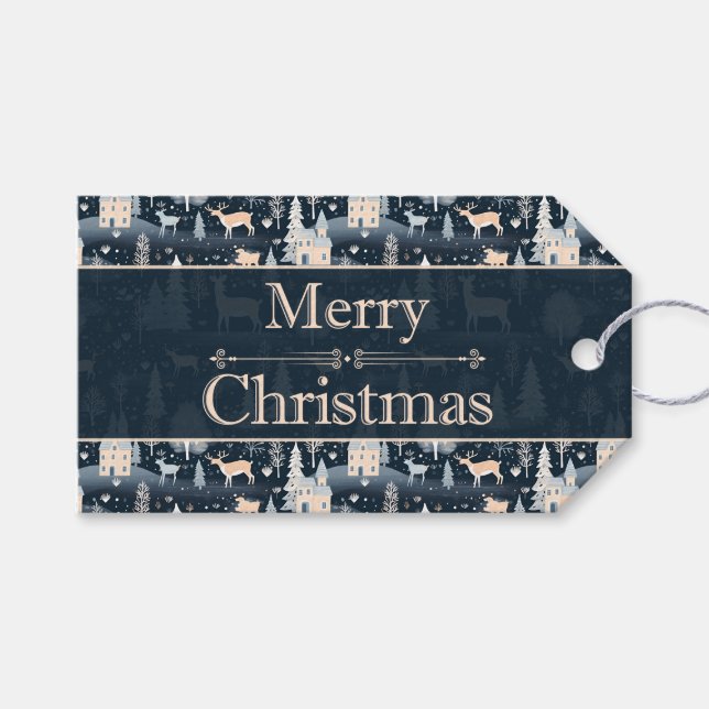 Night Forest Winter Village Presentetikett (Framsidan (Horisontell))