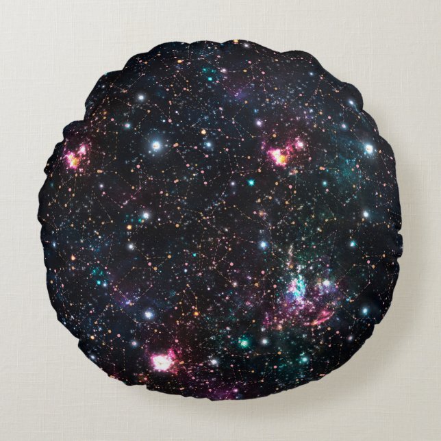 Night Galaxy Space PrintSeamless Pattern in Repeat Rund Kudde (Framsidan)