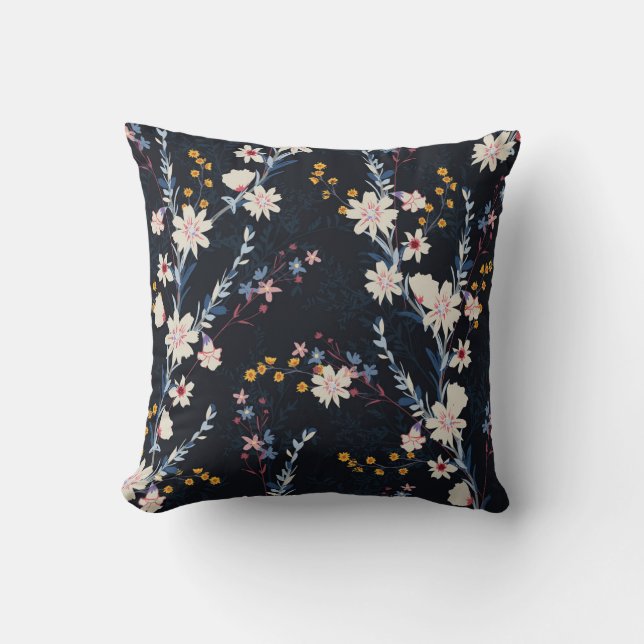 Night Garden Blommigt Navy Mönster Kudde (Framsida)