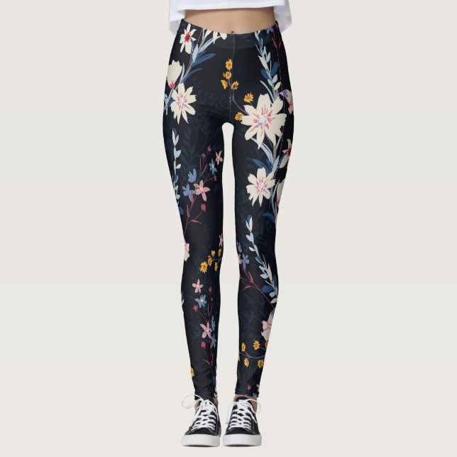 Night Garden Blommigt Navy Mönster Leggings (Framsida)