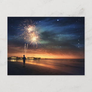 Night Himlar Beach Fireworks Vykort