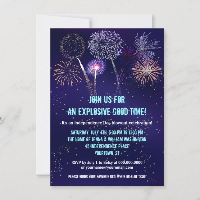 Night Himlar Fireworks 4 juli Party Inbjudningar (Framsida)