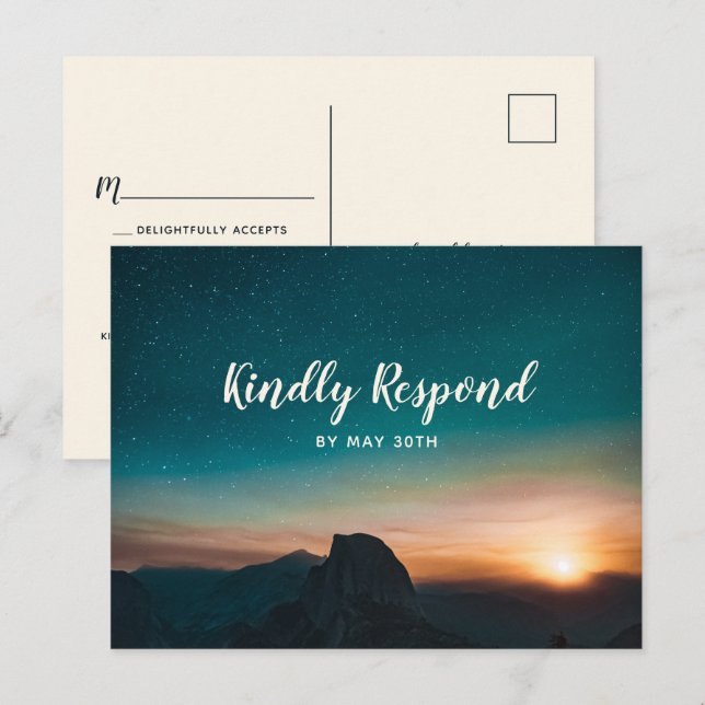 Night Himlar Galaxy Mountain Elegant bröllop OSA Inbjudan Vykort (Fram/baksida)