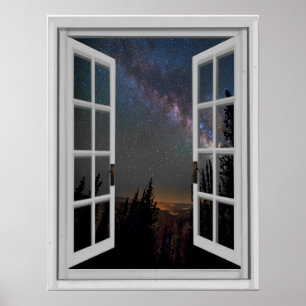 Night Himlar Milky Way Galaxy Fake Window Poster