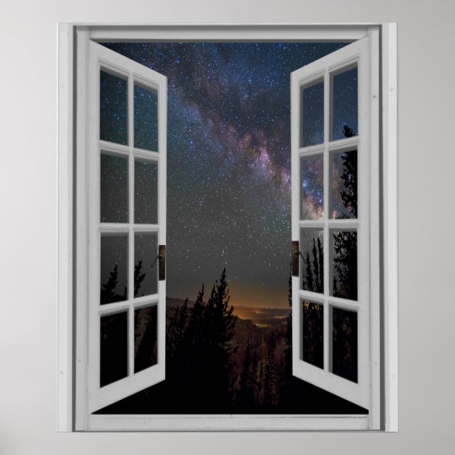 Night Himlar Milky Way Galaxy Fake Window Poster (Framsidan)