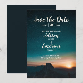 Night Himlar & Mountain Stars Galaxy Modern Bröllo Spara Datumet