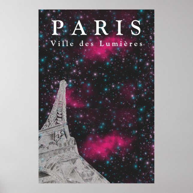 Night Himlar Paris Eiffel Torn Poster (Framsidan)