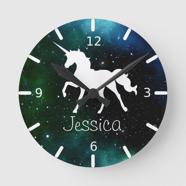 Night Himlar Personlig Unicorn Rund Klocka (Framsida)