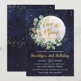 Night Himmel Greenery Two måne, andra födelsedagen Inbjudningar