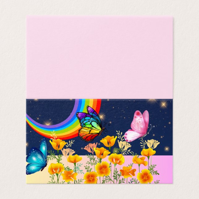 Night Himmel, Rainbow, Butterflies och Flowers Kort (Utsida ovikt)