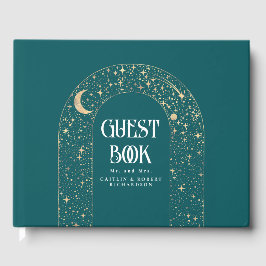 Night Himmel Stars Celestial Teal Bröllop Gästböcker