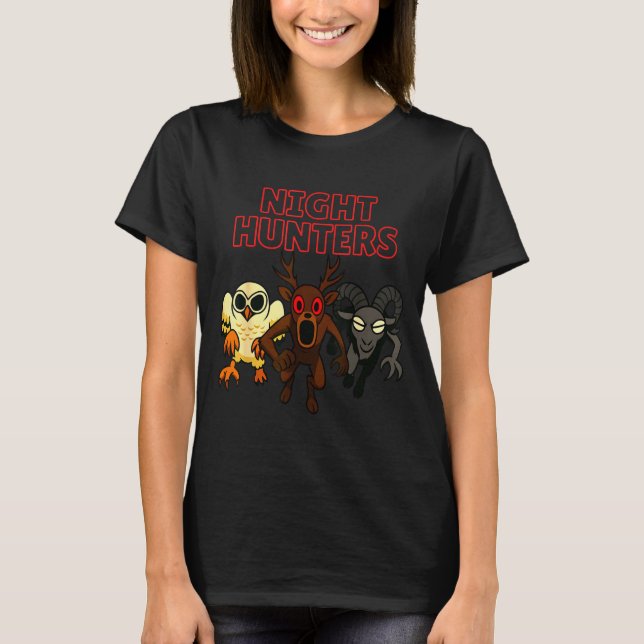 Night Hunters. 3 Animals In The Forest. Cool Gamer T Shirt (Framsida)