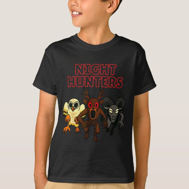 Night Hunters. 3 Animals In The Forest. Cool Gamer T Shirt (Framsida)