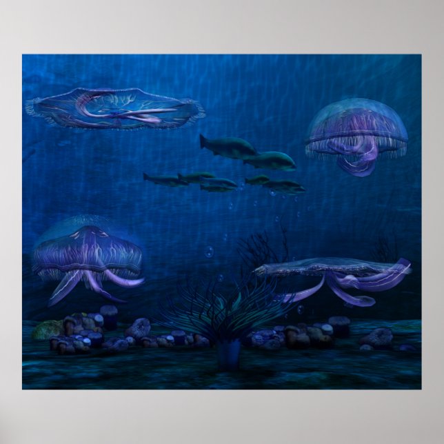 Night Ljus Jellyfish Aquarium Poster (Framsidan)