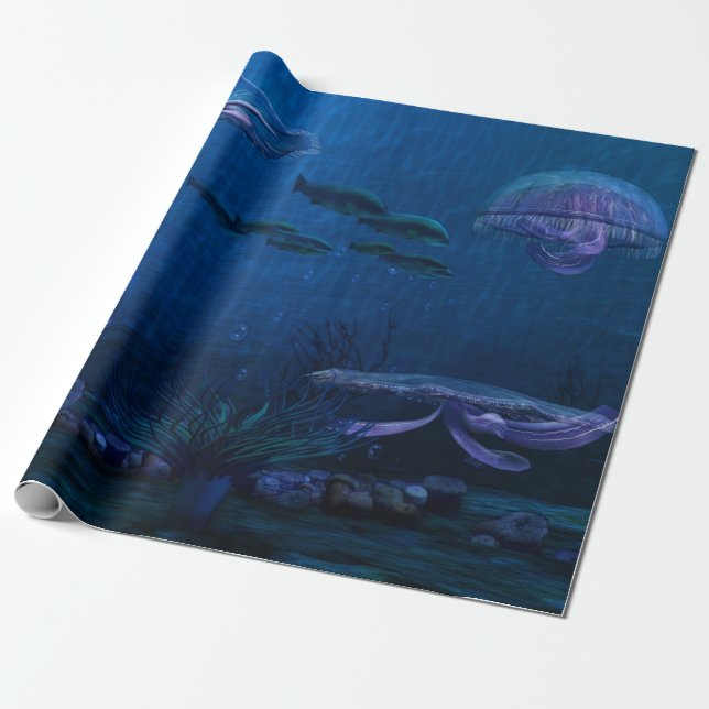 Night Ljus Jellyfish Aquarium Presentpapper (Utrullad)