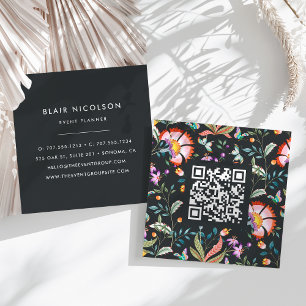 Night Oasis   Blommönster QR-kod Fyrkantigt Visitkort