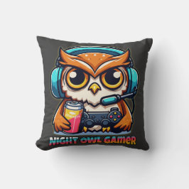 Night Owl Gamer Mascot Fun Gaming Illustration Kudde