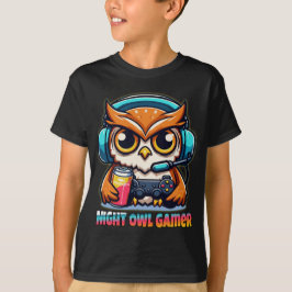 Night Owl Gamer Mascot Fun Gaming Illustration T Shirt