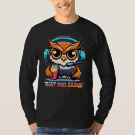 Night Owl Gamer Mascot Fun Gaming Illustration T Shirt