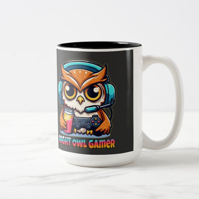 Night Owl Gamer Mascot Fun Gaming Illustration Två-Tonad Mugg (Höger)