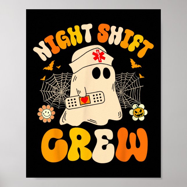 Night Shift Crew Ghost Halloween Nurse Funny Poster (Framsidan)