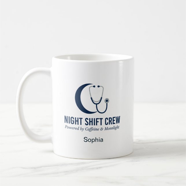 Night Shift Crew Nurse Stethoscope Moon Custom Kaffemugg (Vänster)
