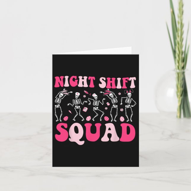 Night Shift Crew Nurses Bunny Dancing Skeleton Eas Kort (Framsida)