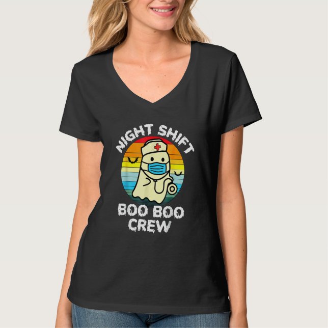 Night Shift Nurse Ghost Boo Boo Crew  Halloween T Shirt (Framsida)