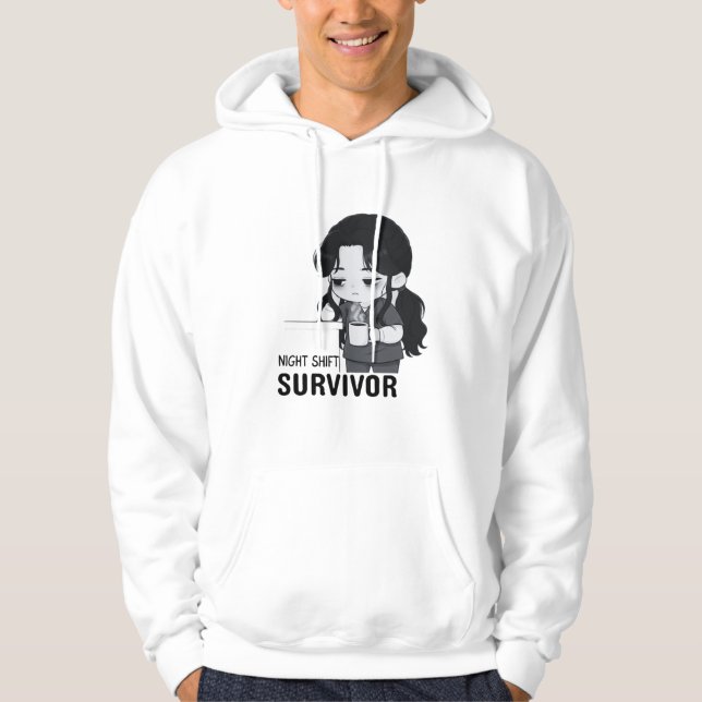 Night Shift Survivor Relatable Chibi Nurse Illustr Hoodie (Framsida)