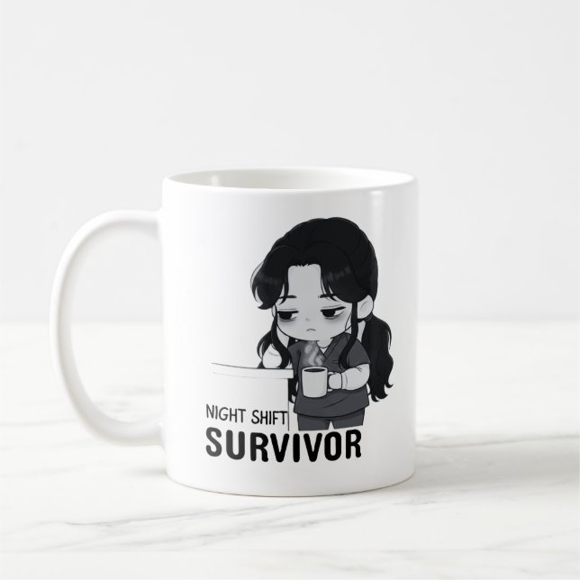Night Shift Survivor Relatable Chibi Nurse Illustr Kaffemugg (Vänster)