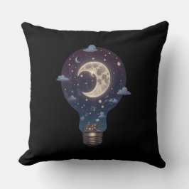 Night Sky and Cottage Inside a Lightbulb Kudde